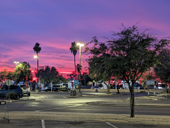 Original purple sunset in a parking lot